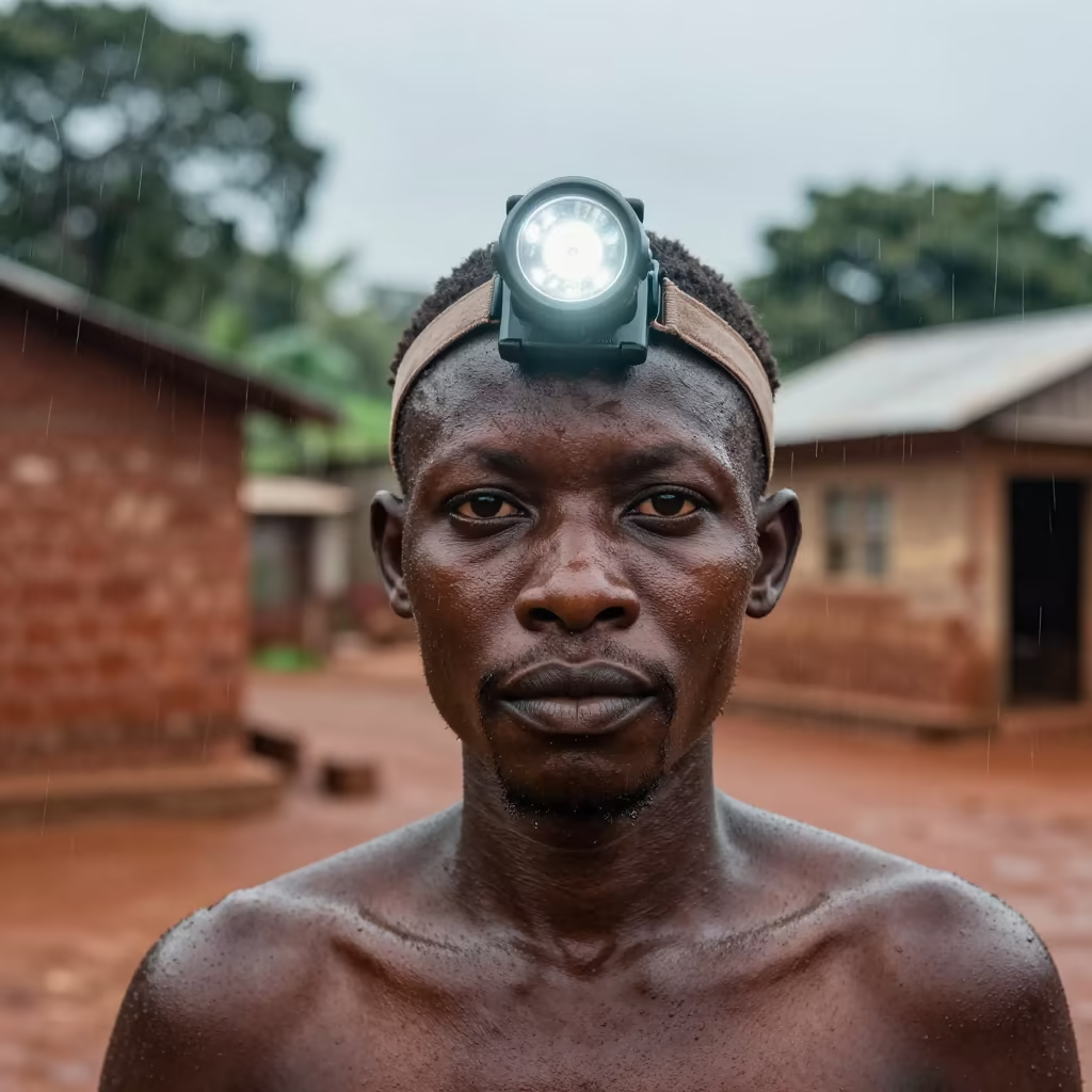 Cave Explorer Face in Benin City Monsoon Light in in the old quarter in Benin City