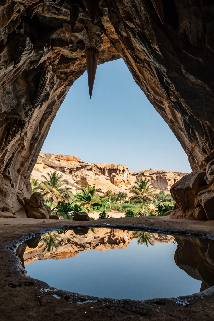 Cave Stalactites Overlooking Dhamar Foothills in from a ridge above layered foothills near Dhamar