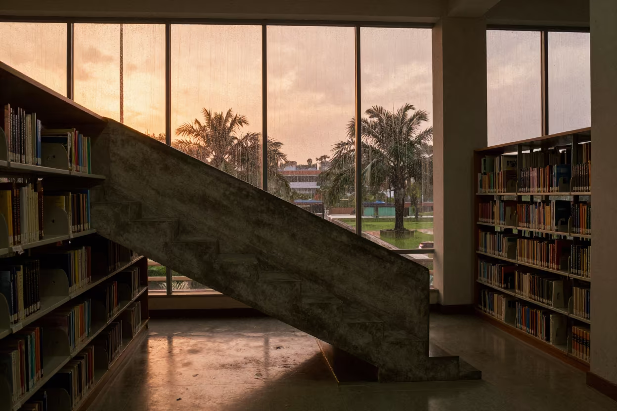 Cebu Library Staircase Sunset Surreal Education in inside a campus library reading room near Cebu