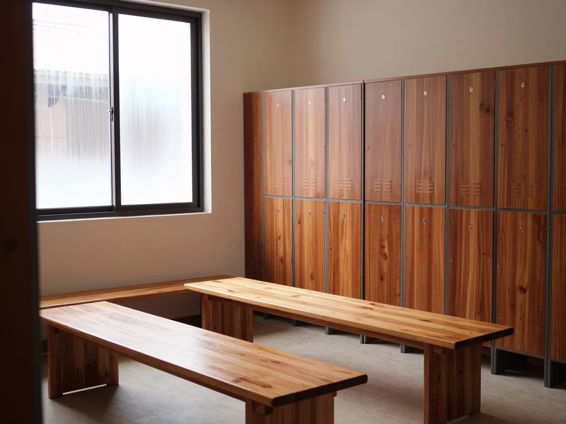 Cedar Bench Locker Room Jimma Banquet Hall in inside a banquet hall before service in Jimma