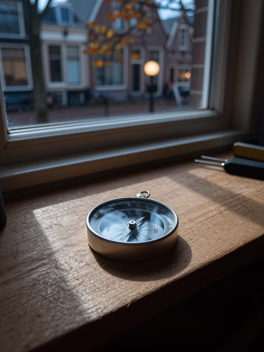 Cedar Compass on Workshop Shelf in Haarlem in on a workshop shelf in Haarlem