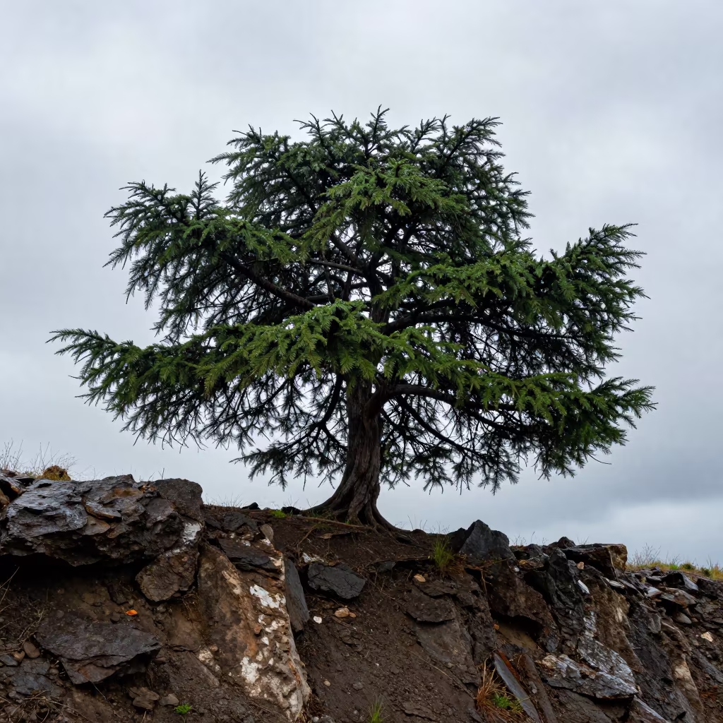 Cedar of Lebanon on Panama Cliff Edge in along a salt-sprayed cliff edge in Panama