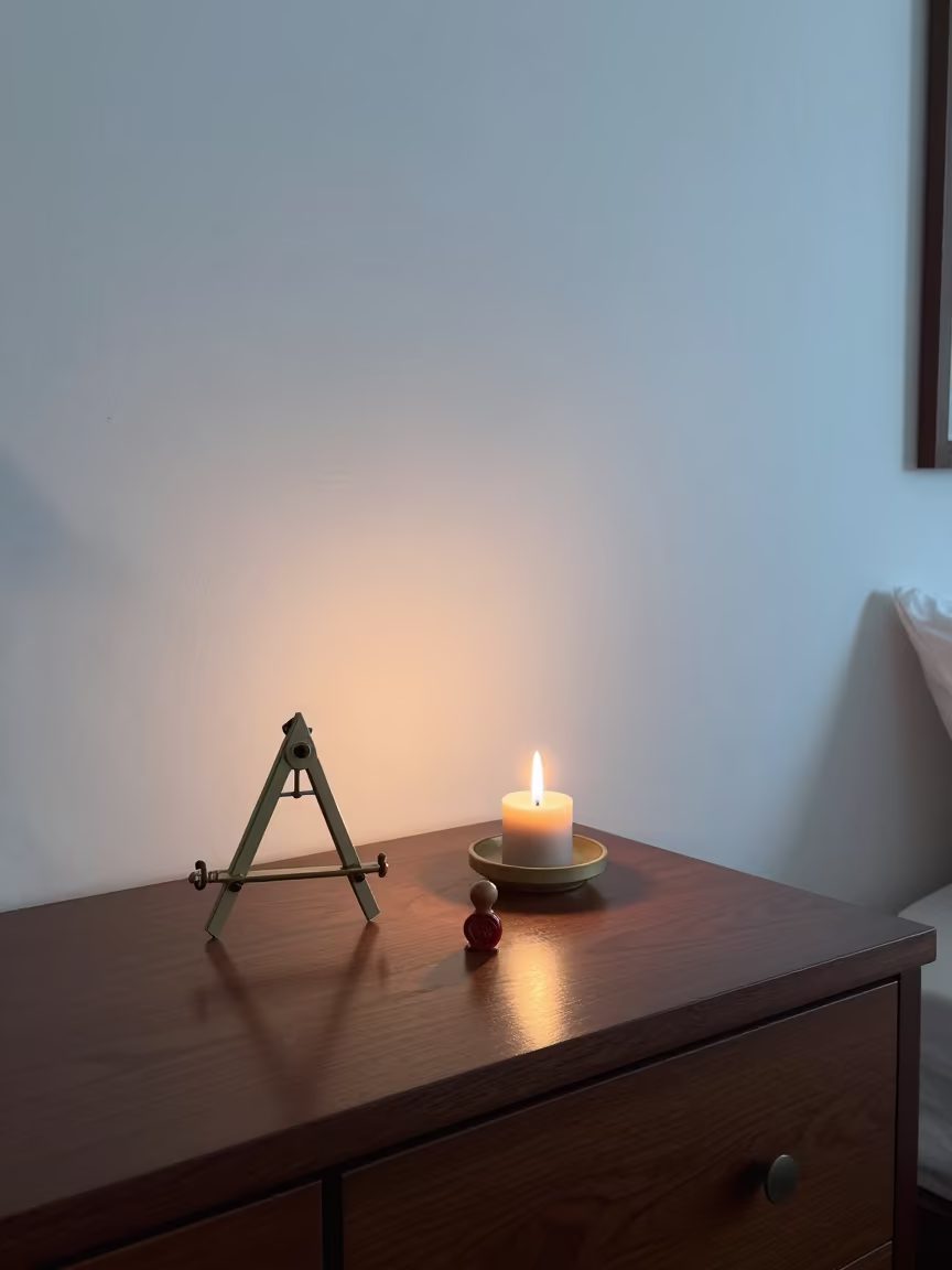 Cedar Sextant and Wax Seal on Mumbai Hotel Dresser in on a hotel dresser near Fort, Mumbai