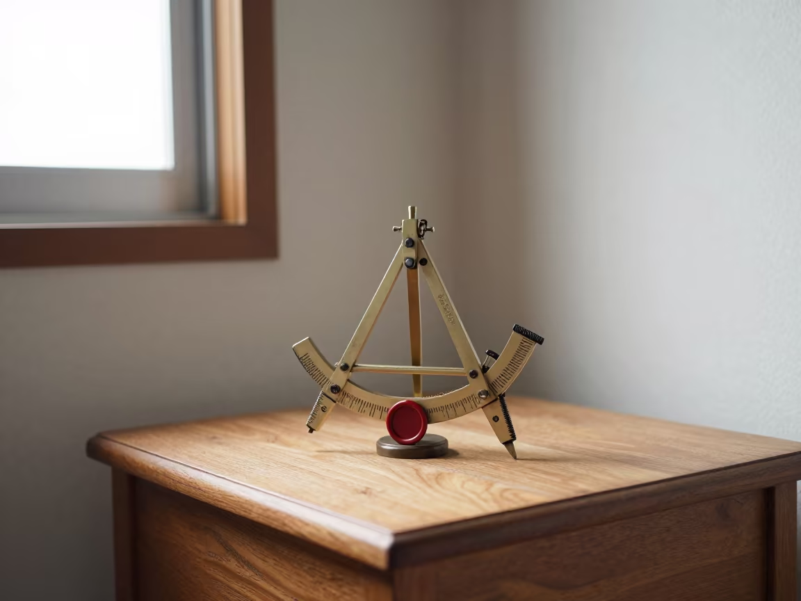 Cedar Sextant and Wax Seal on Osaka Bedside in on a bedside table in Tennoji, Osaka