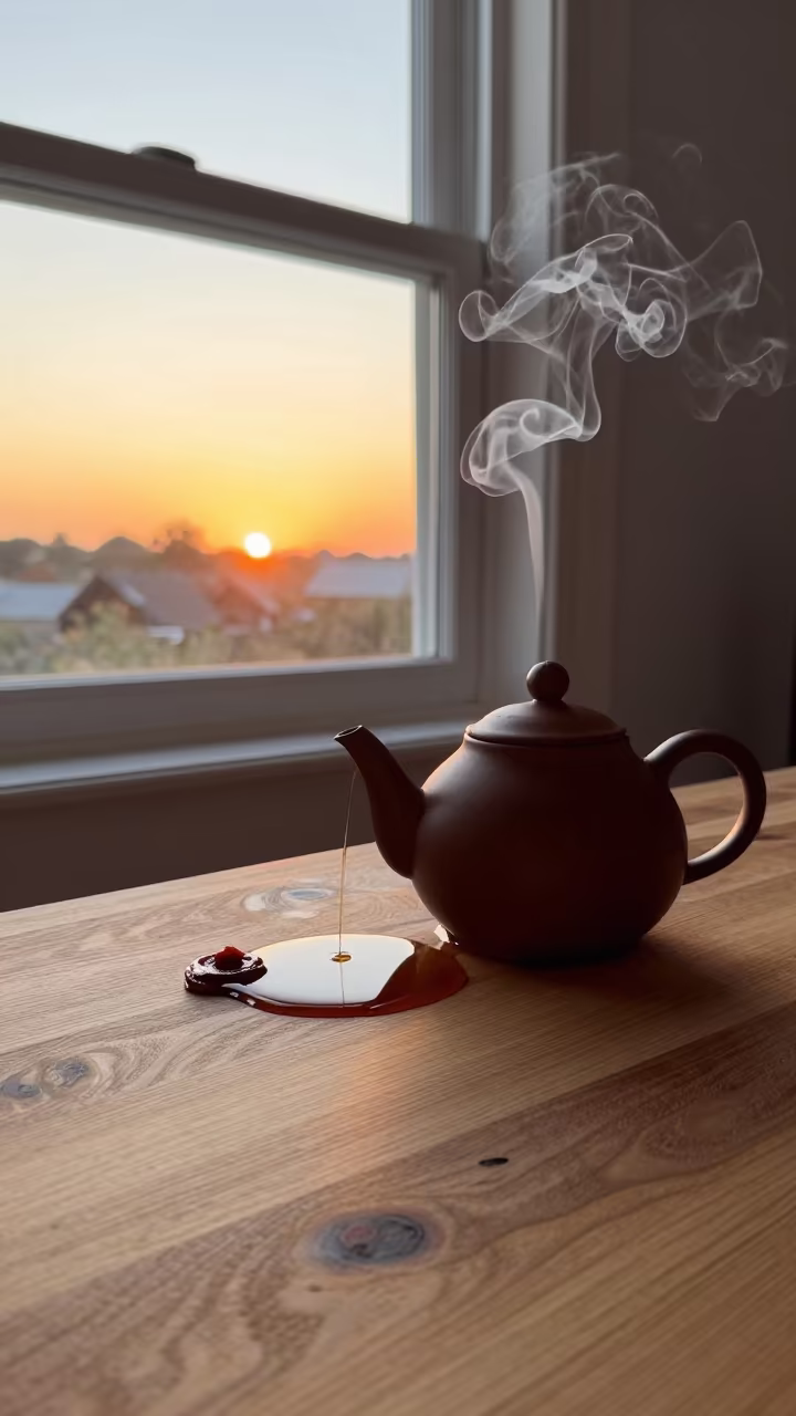 Cedar Teapot Honey Light Downward Smoke in on a wooden workbench in Newtown, Sydney