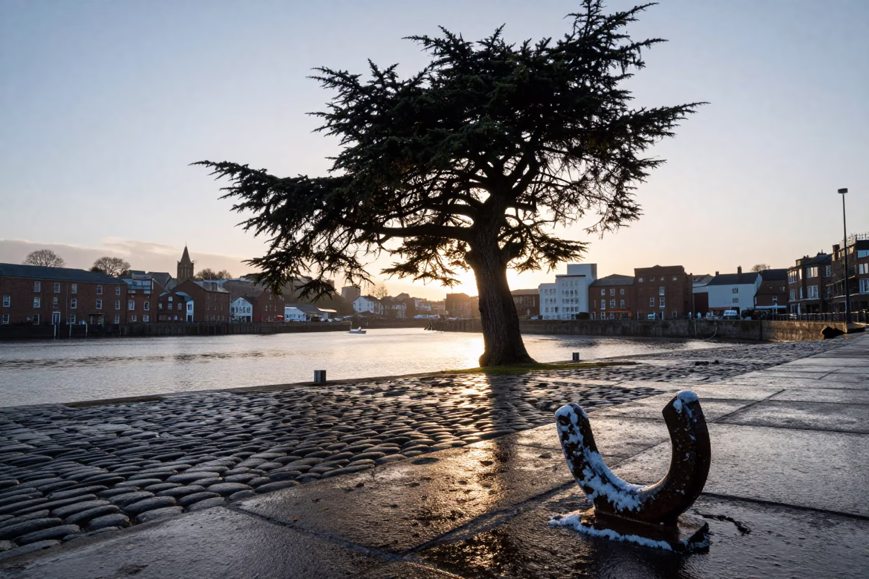 Cedar Tree in Bristol at Sunrise Light in in Bristol, United Kingdom
