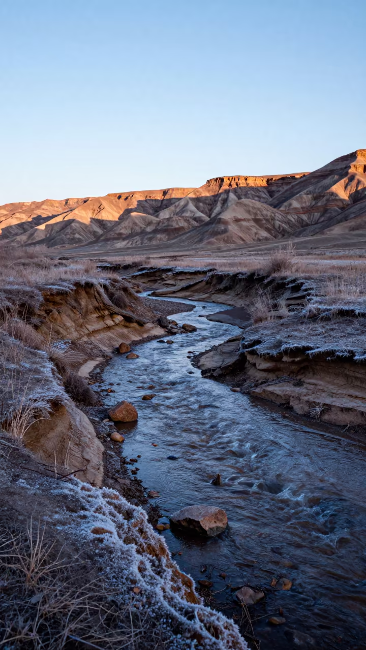 Cedar Valley Storm Runoff at Dawn Near Bishkek in along a wave-cut shoreline near Bishkek