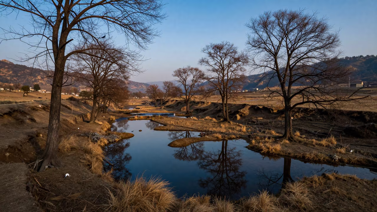 Cedar Valley Tidal Pools Autumn Evening Blue Light in near Swayambhu, Kathmandu