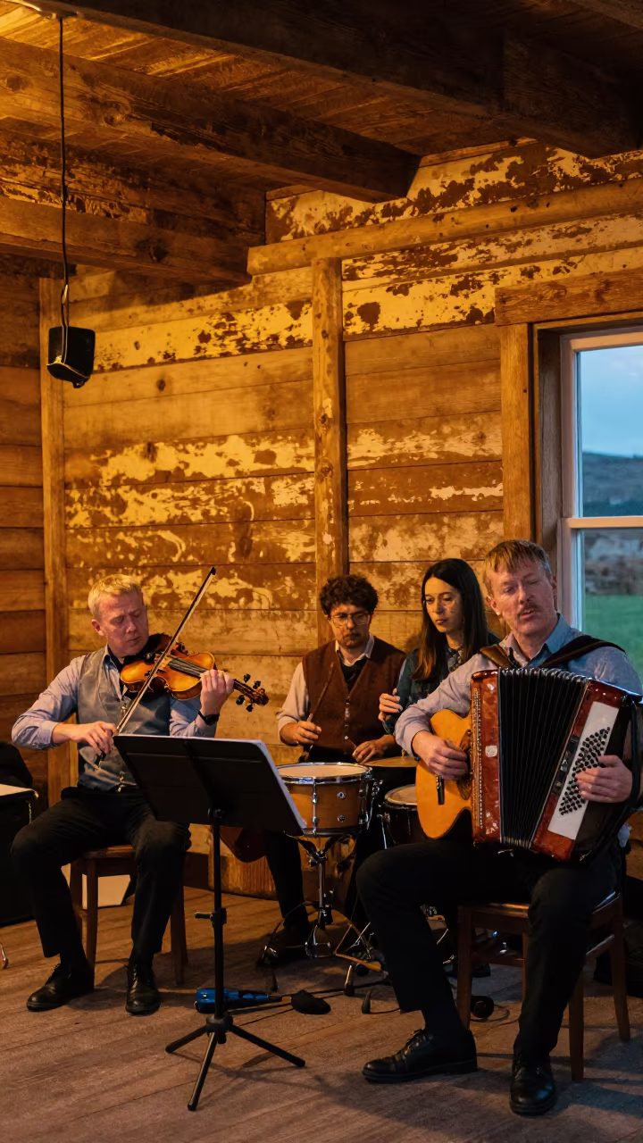 Ceilidh Band Plays in Twilight Scottish Hall in in a prayer hall near Inverness