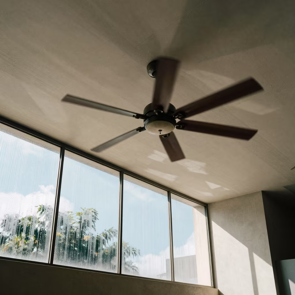 Ceiling Fan Shadow Brasilia Concrete Lobby in inside a ribbed concrete lobby in Brasilia