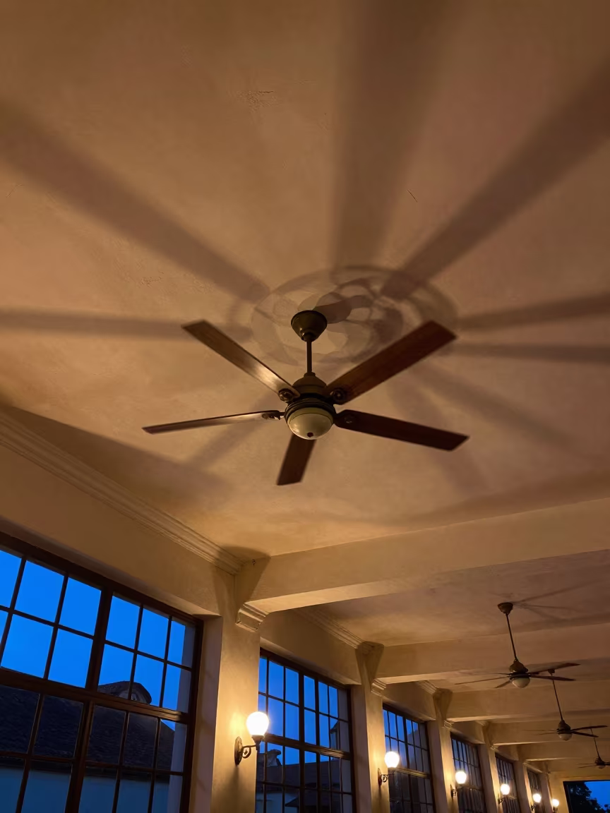 Ceiling Fan Shadows in Restored Santa Cruz Terminal in inside a restored train terminal near Santa Cruz de la Sierra