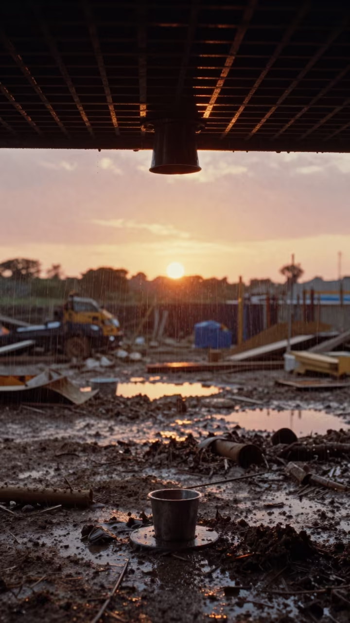 Ceiling Grid Splice Cover in Kasama Monsoon in at a muddy site access road near Kasama