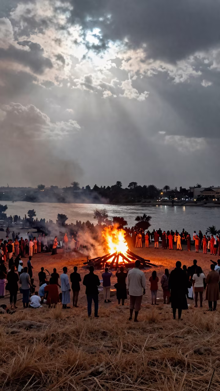 Celtic Bonfire Festival on Cairo Hilltop Night in at a waterfront celebration in Cairo