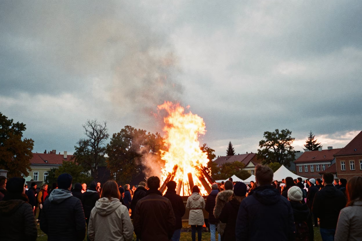 Celtic Bonfire Festival Hilltop Evening Gathering in at a public square during a festival in Sosnowiec