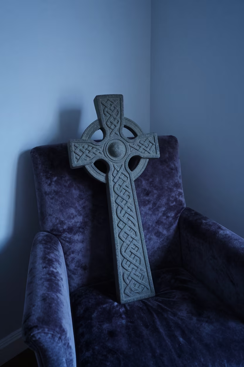 Celtic Cross on Velvet Chair Indoor in on a velvet chair near Chongqing