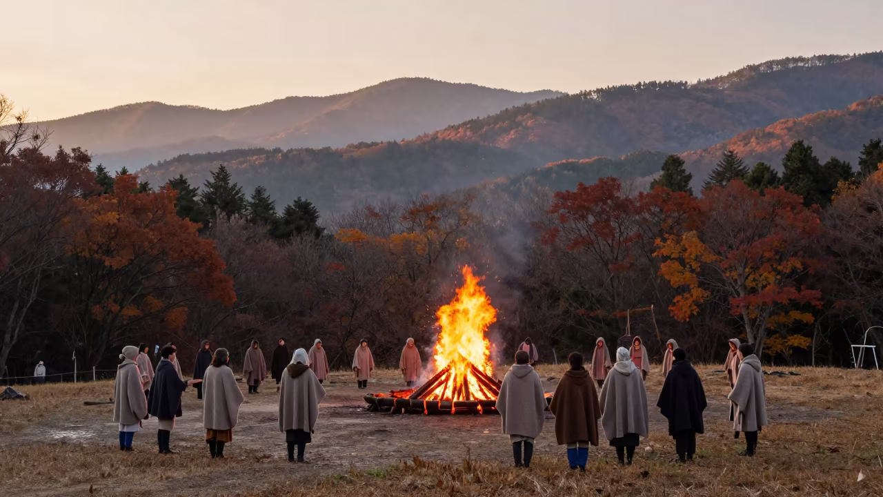 Celtic Midsummer Bonfire Autumn Fukuoka Hilltop in at a festival street procession in Fukuoka