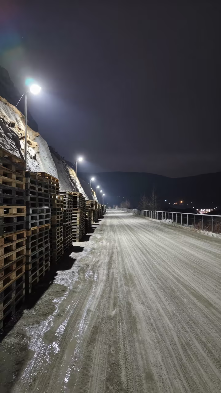 Cement Batching Lane Night Murino Quarry in on a quarry ledge near Murino