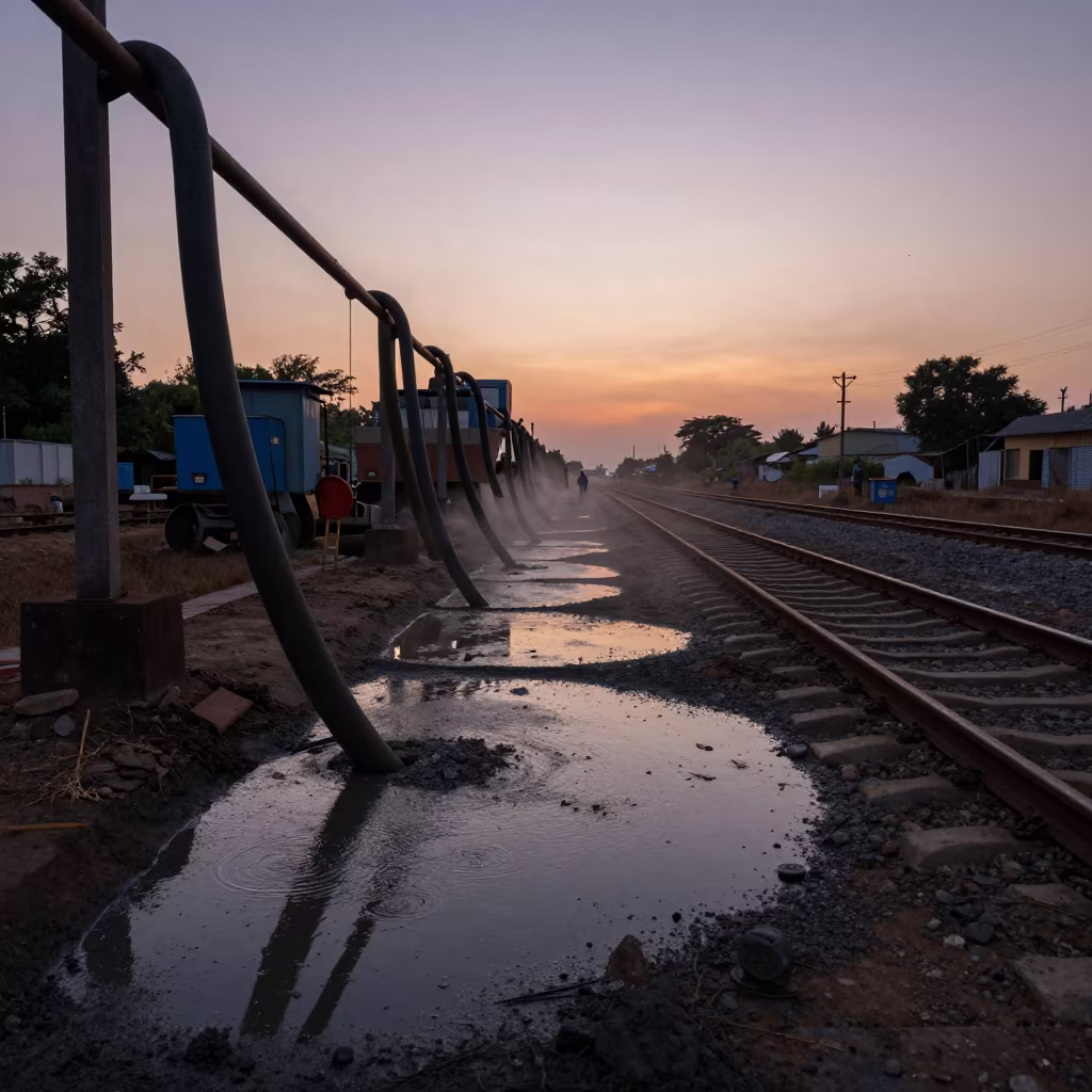 Cement Batching Lane Twilight Rail Yard Tiruchirappalli in at a rail yard near Tiruchirappalli