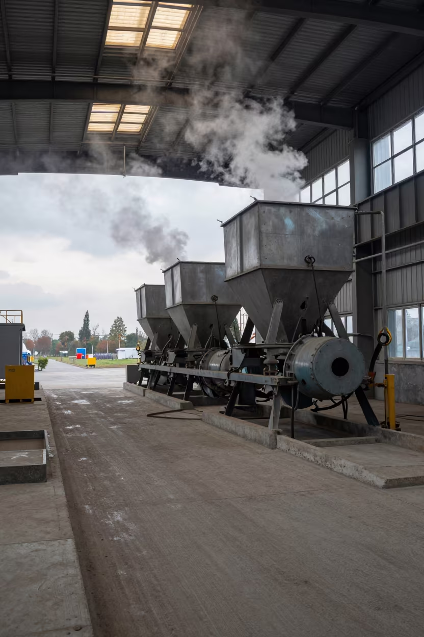 Cement Batching Lane Under Overcast Skylight in in a welding bay near Wuhan