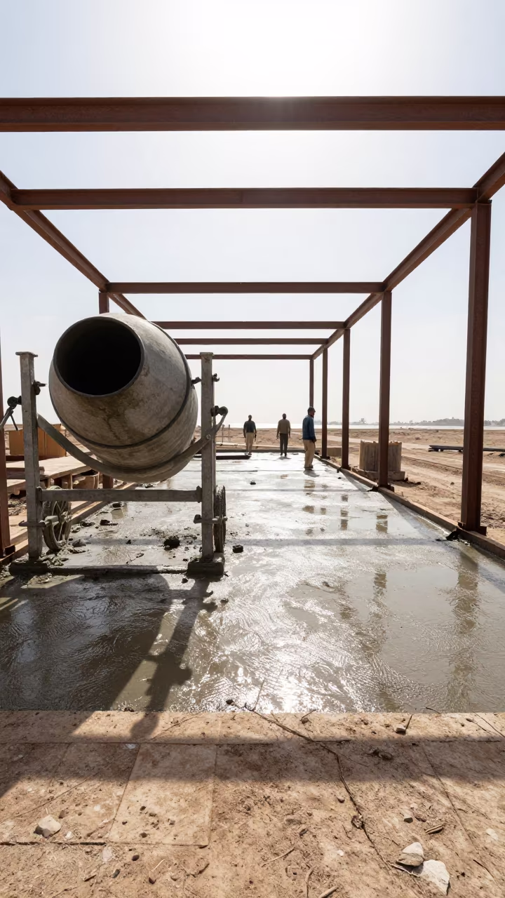 Cement Mixer On Active Construction Deck Near Herat in on an active construction deck near Herat