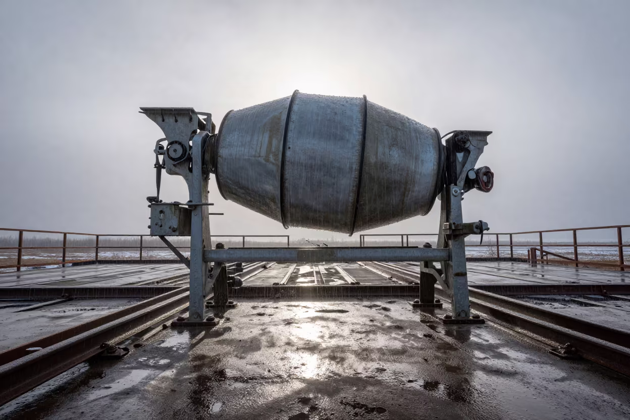 Cement Mixer in Montana Morning Shadow in on an active construction deck in Montana