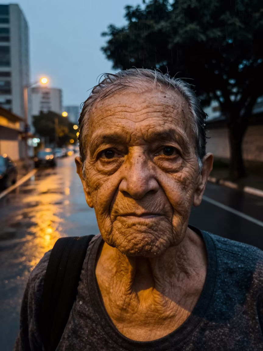 Centenarian Portrait Under Distant Street Lamp Light in near Belo Horizonte