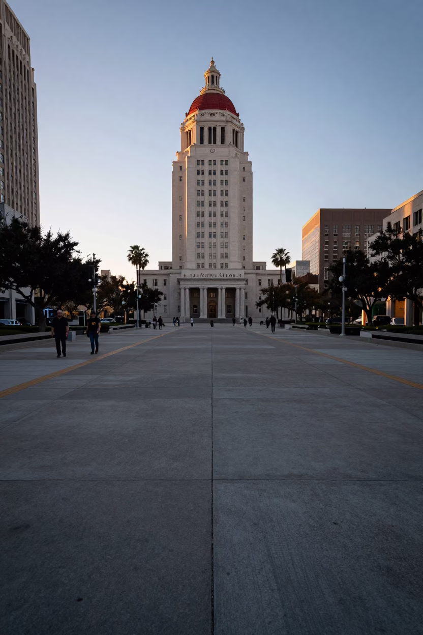 Center Plaza in Los Angeles at Sunrise Light in in Los Angeles, California, United States