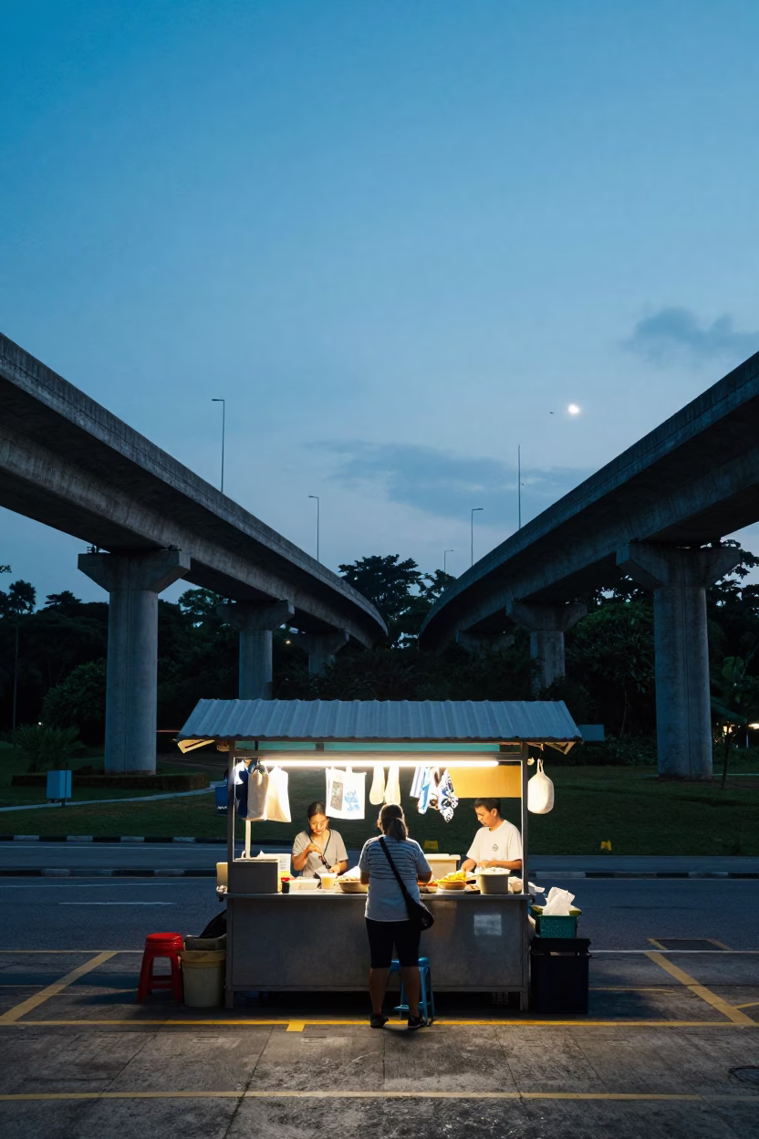 Center Scene at The Still Hours Before Dawn Light in Singapore in in Singapore, Singapore