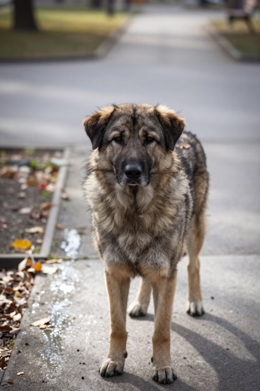 Central Asian Shepherd Dog on Belgrade Porch in along a quiet park path with soft open shade and a clean background in Belgrade