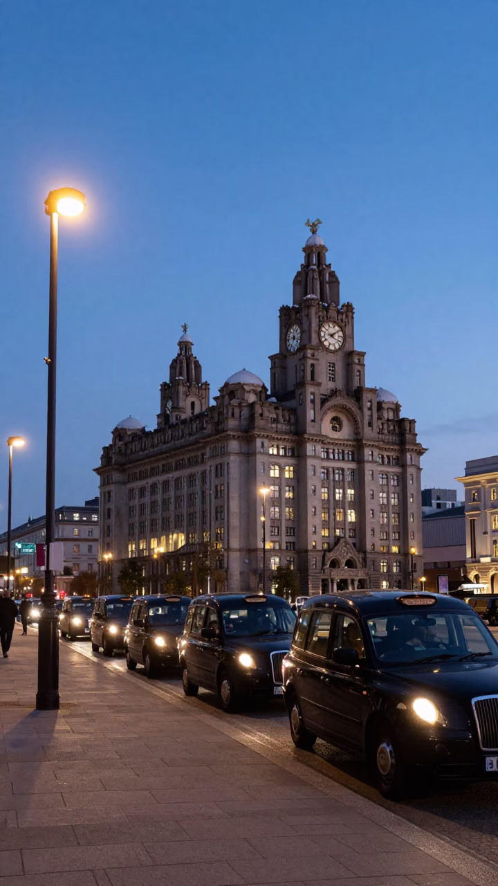 Central Station in Liverpool at As City Lights Begin To Glow in in Liverpool, United Kingdom