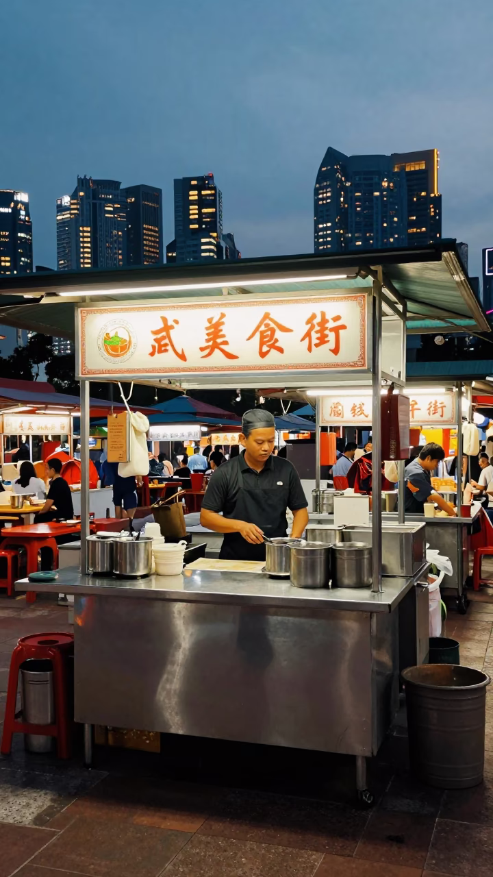 Centre Stall at As City Lights Begin To Glow in Singapore in in Singapore, Singapore