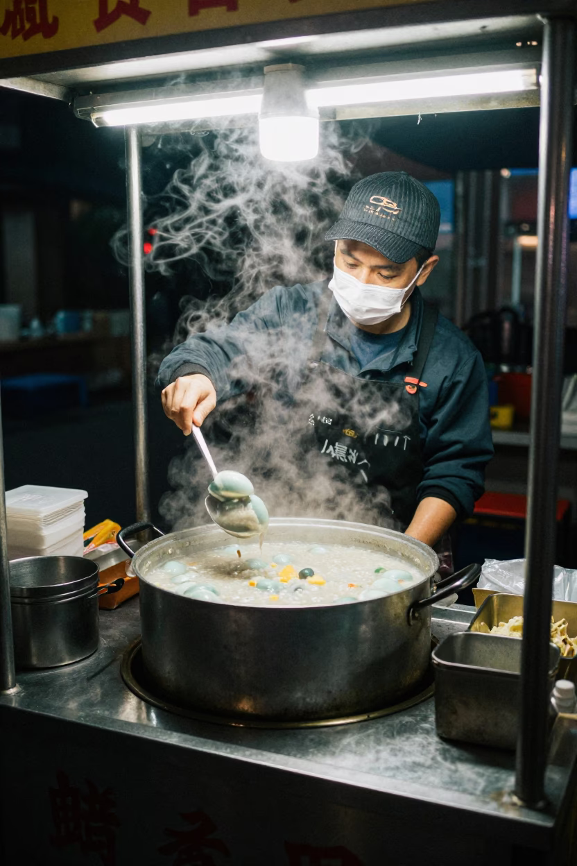 Century Egg in Kaohsiung at The Predawn Darkness Light in in Kaohsiung, Taiwan