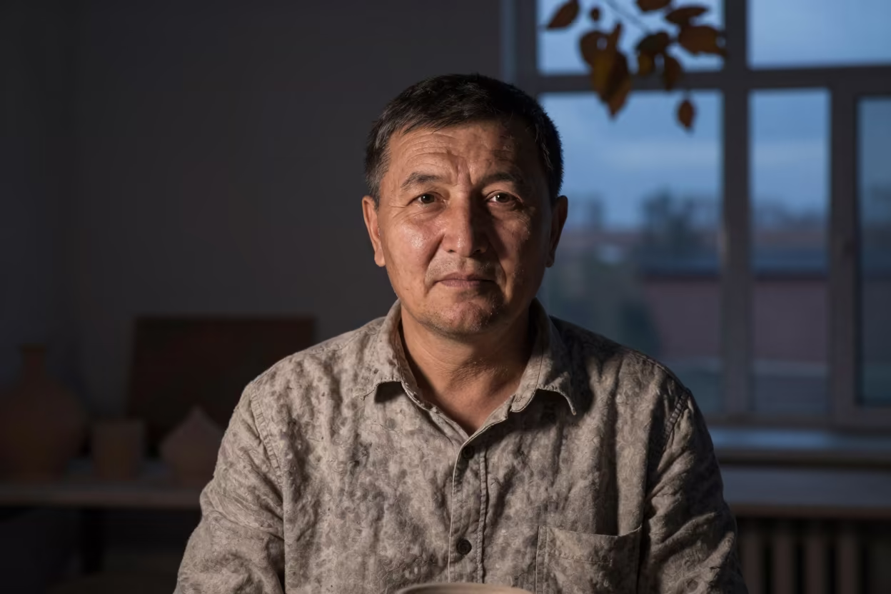 Ceramic Artist Portrait in Shymkent Evening Light in in Shymkent