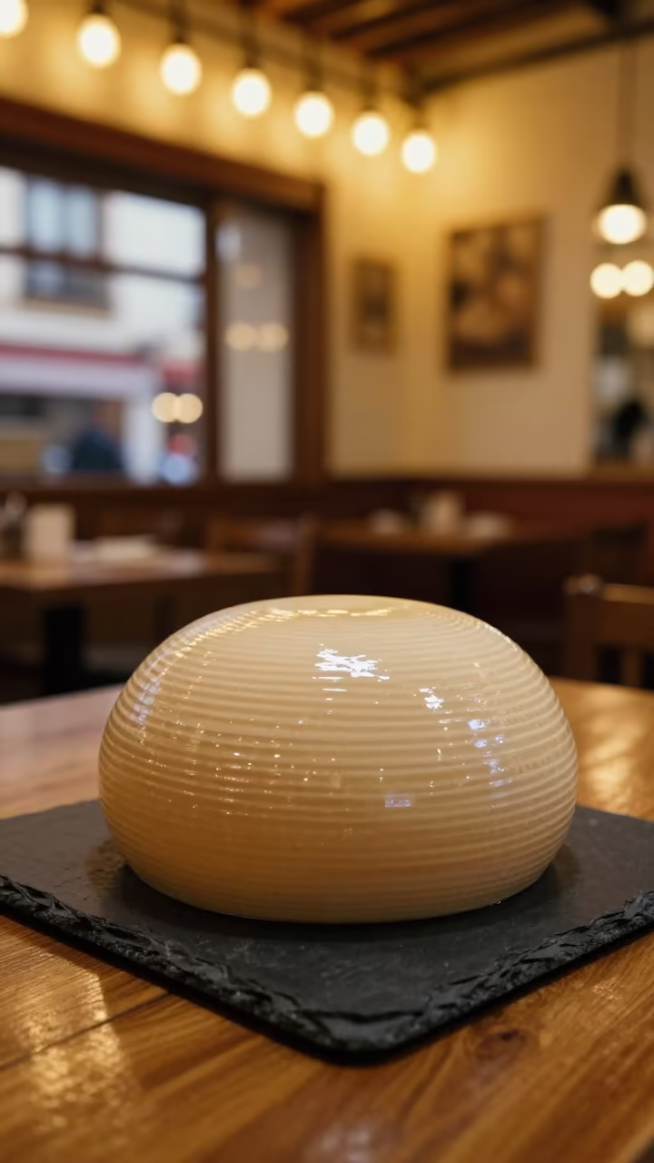 Ceramic Beehive Cheese Dome on Slate in at a roadside diner table in Cordoba