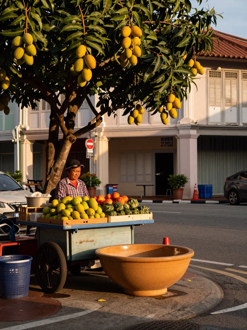 Ceramic Bowl at Honeyed Evening Light in George Town in in George Town, Malaysia