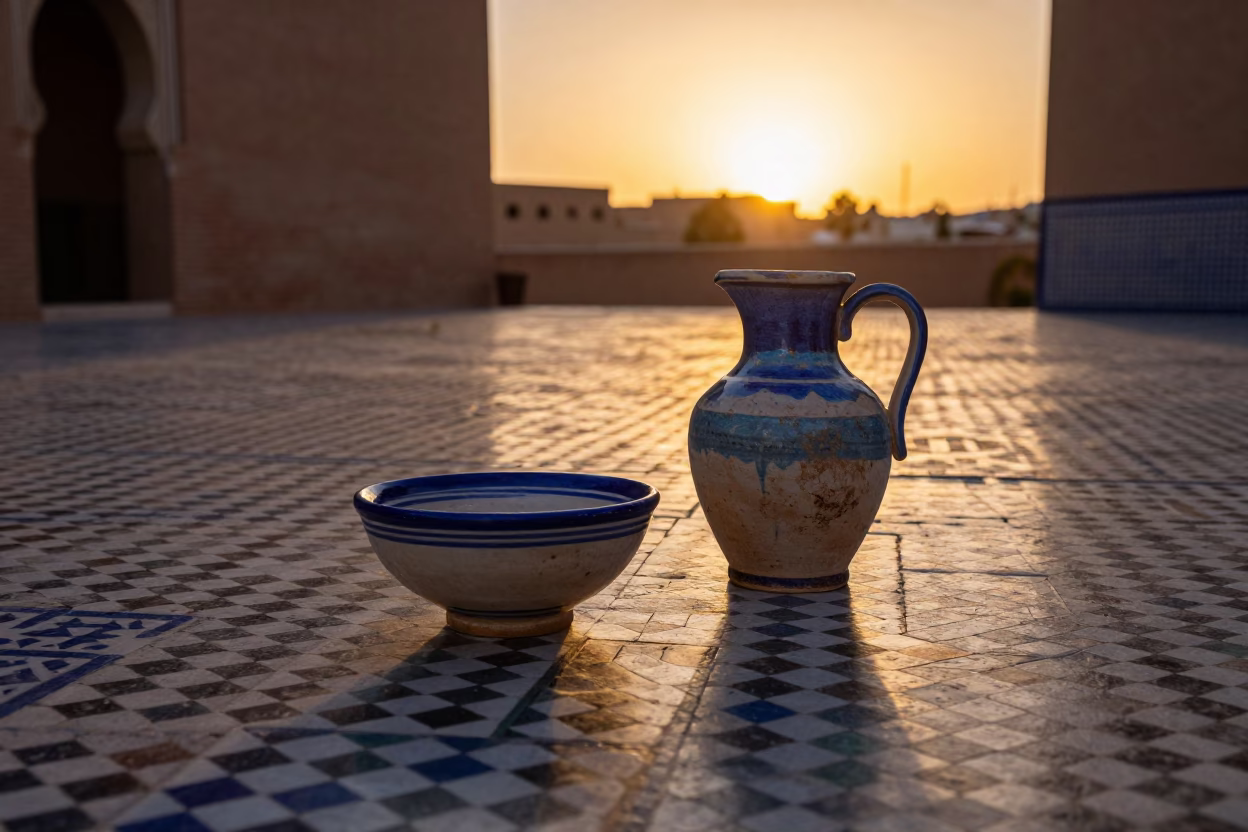 Ceramic Bowl in Marrakech at As The Sun Drops Toward The Horizon in in Marrakech, Morocco