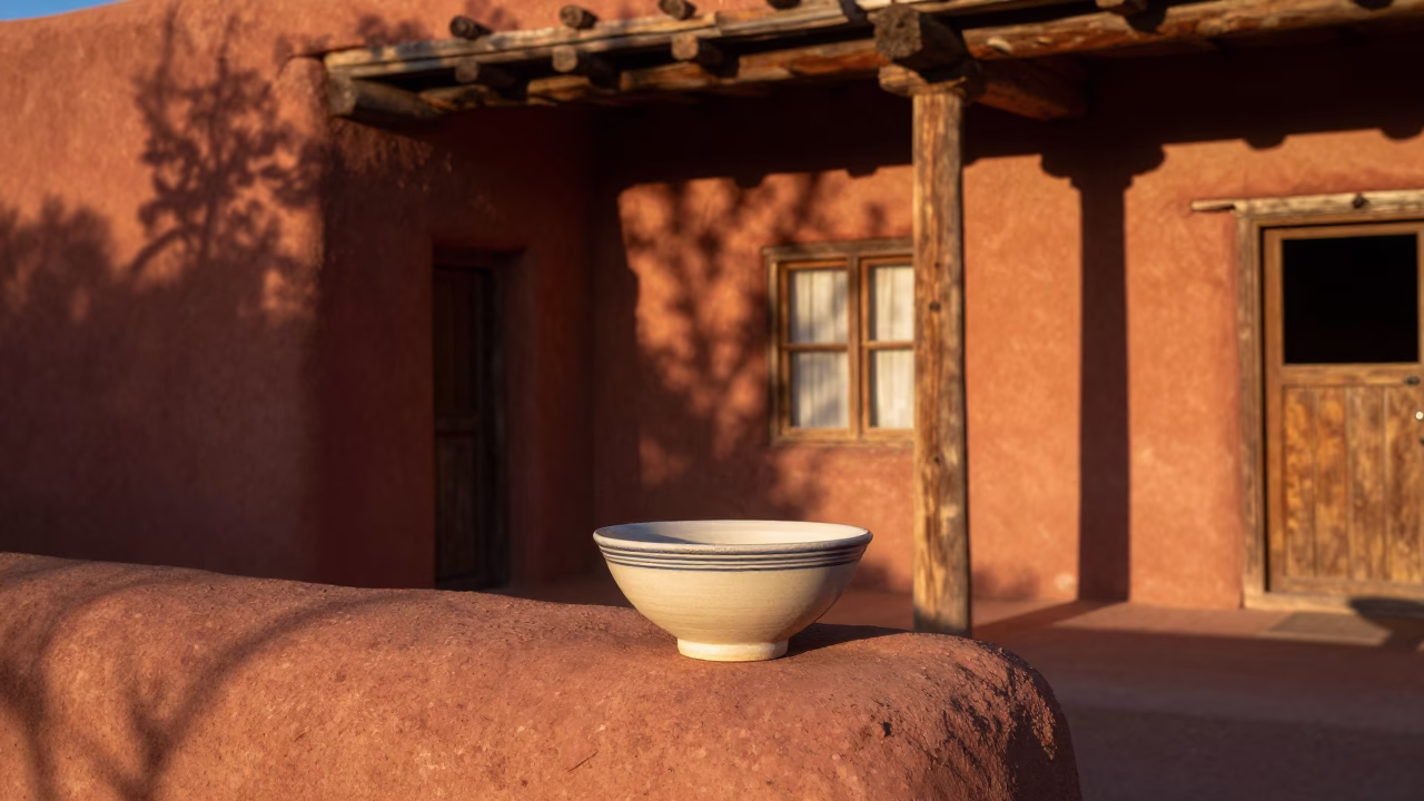 Ceramic Bowl in Santa Fe at The Late Afternoon Light in in Santa Fe, New Mexico, United States