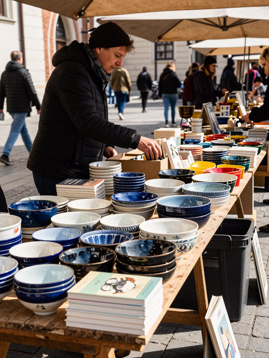 Ceramic Bowls in Krakow at Midday Light in in Krakow, Poland