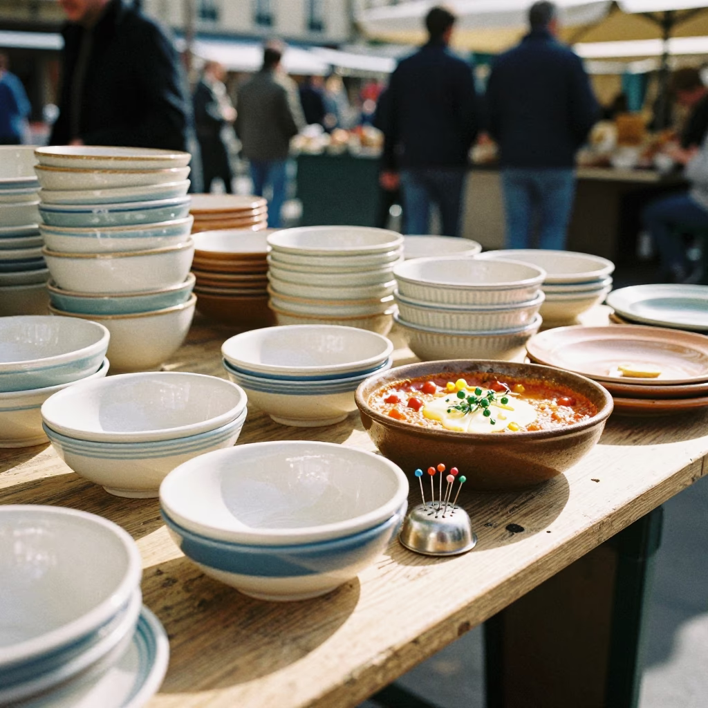 Ceramic Bowls in Paris at Bright Midmorning Light in in Paris, France