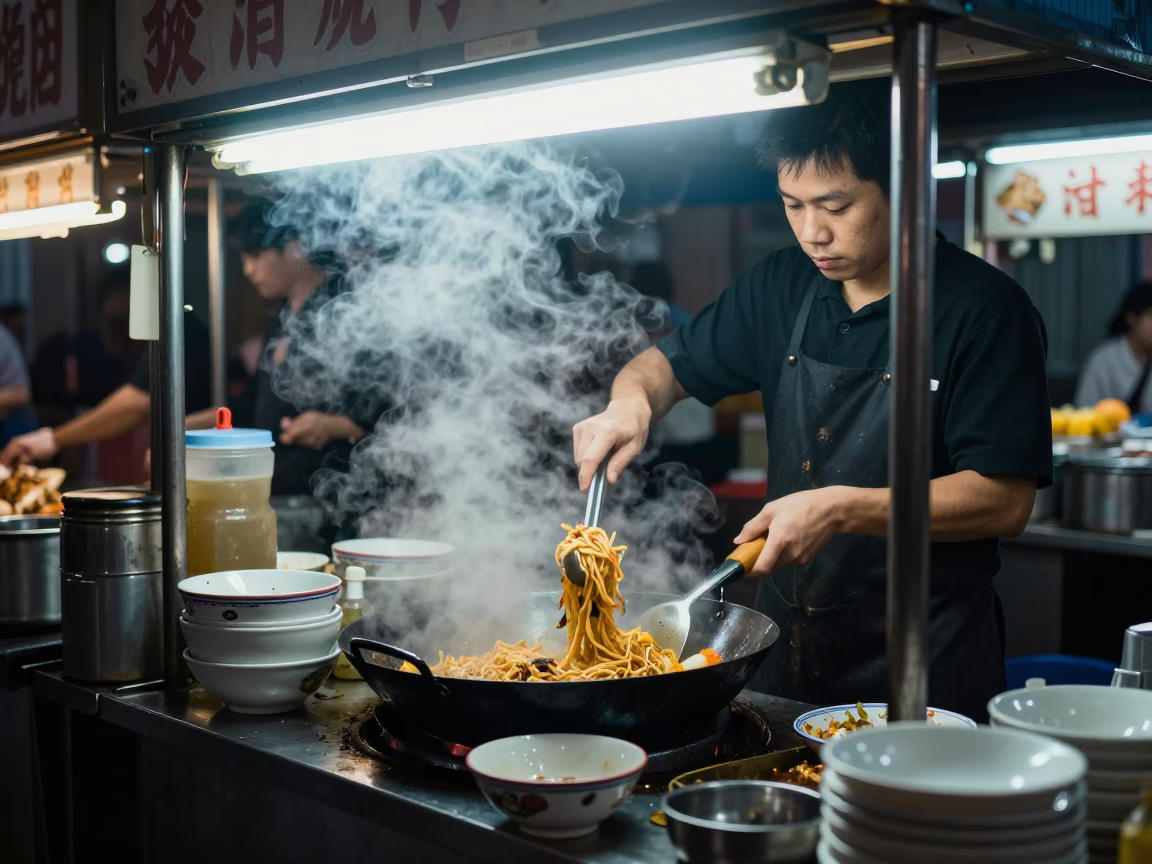 Ceramic Bowls in Tainan at Deep In The Night Light in in Tainan, Taiwan