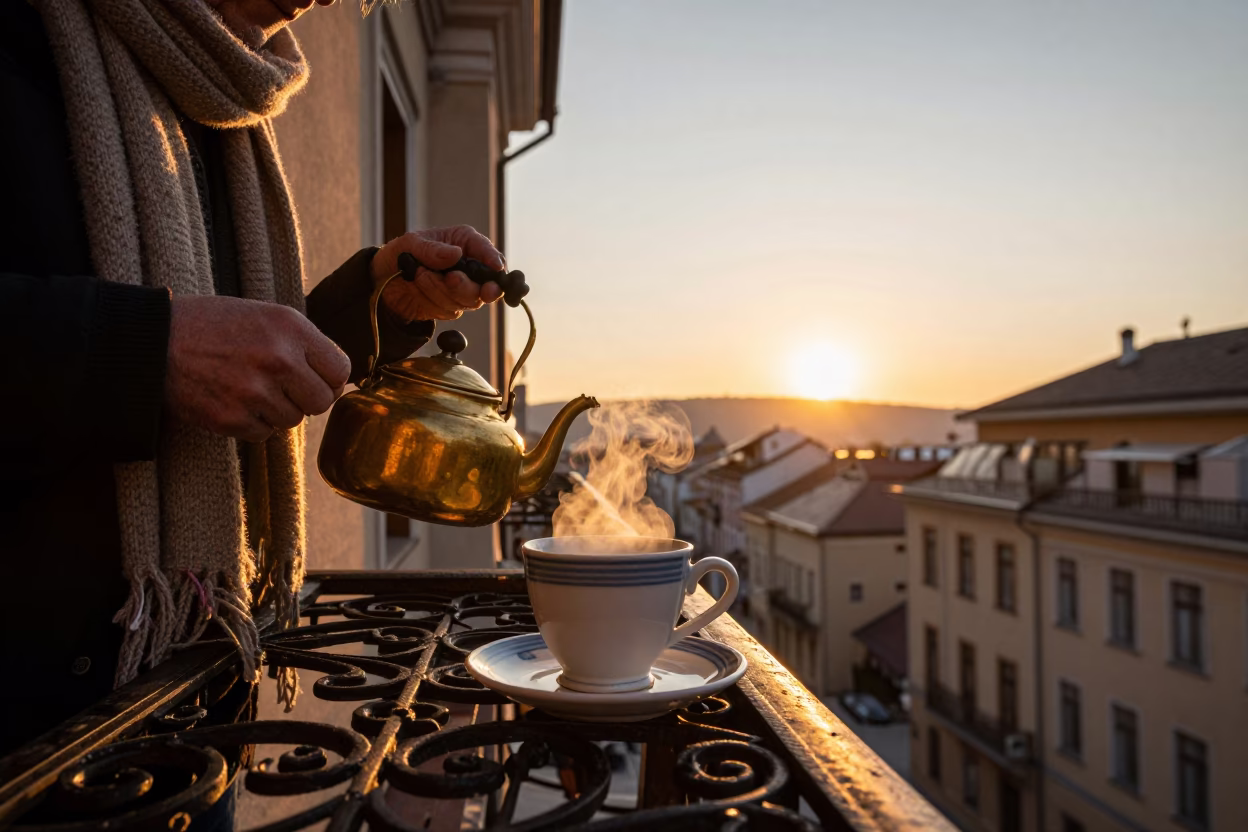 Ceramic Cup in Budapest at Sunset Light in in Budapest, Hungary