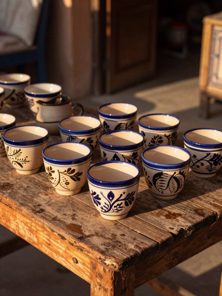 Ceramic Cups in Essaouira in in Essaouira, Morocco