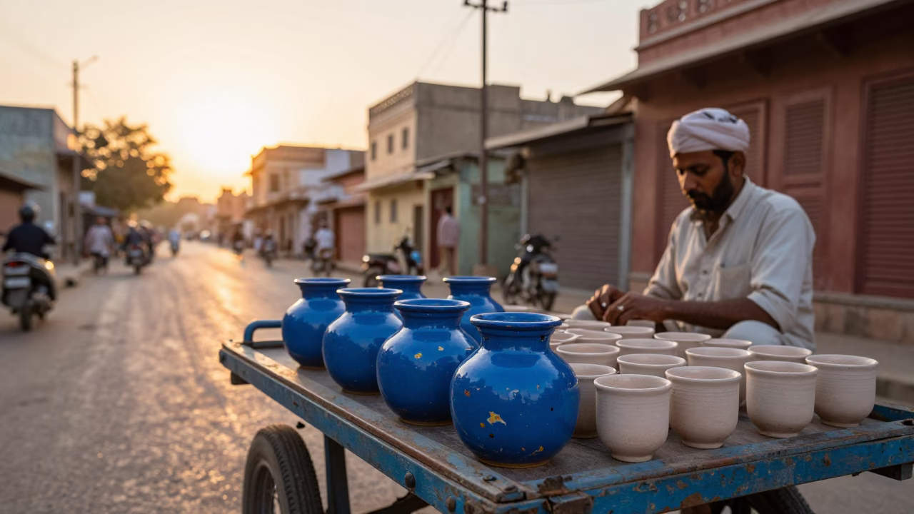 Ceramic Cups in Jaipur at First Light Of Dawn in in Jaipur, India