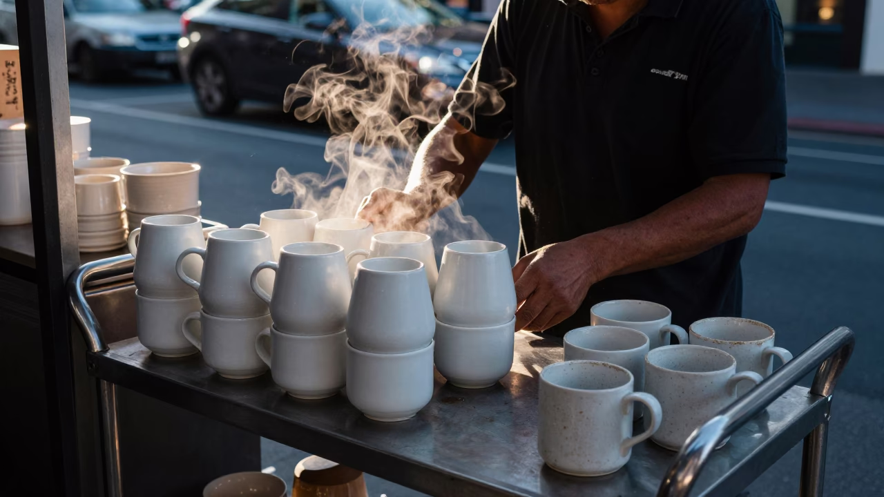Ceramic Cups in Melbourne at Sunrise Light in in Melbourne, Victoria, Australia