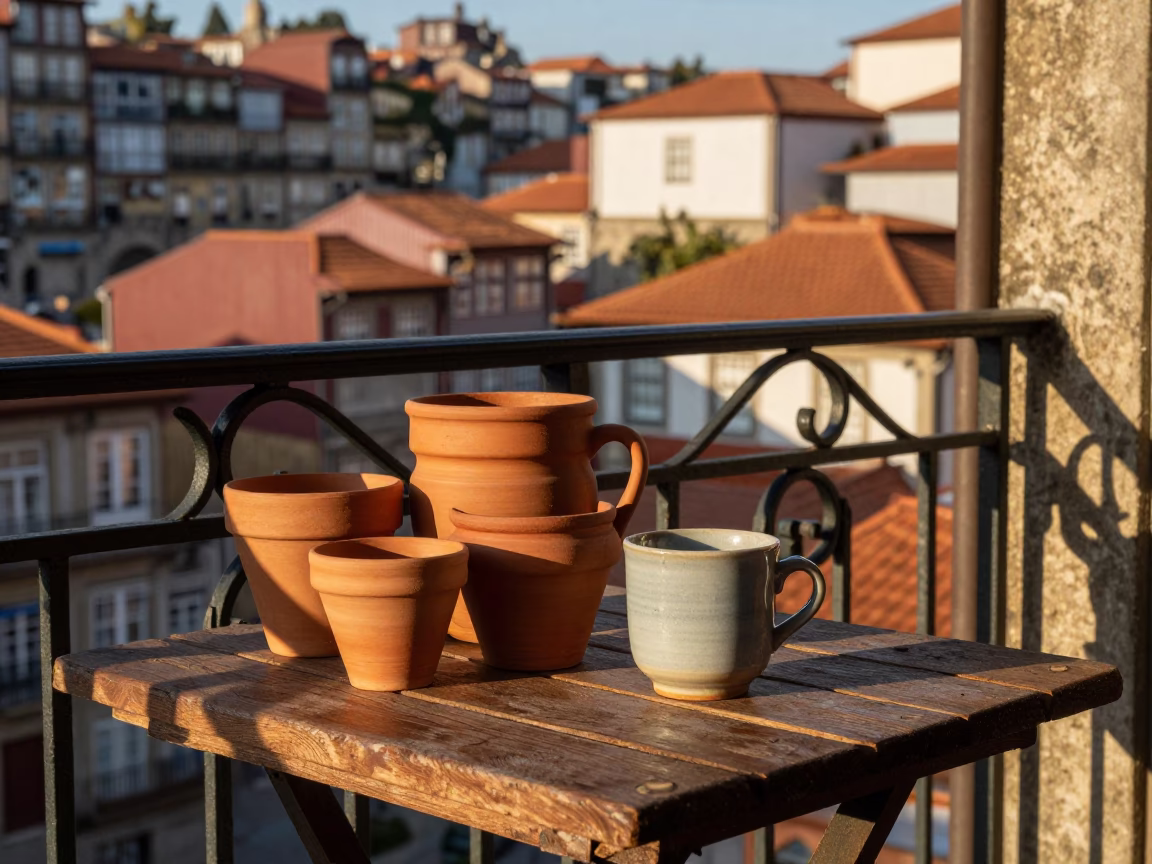 Ceramic Cups in Porto at Evening Light in in Porto, Portugal