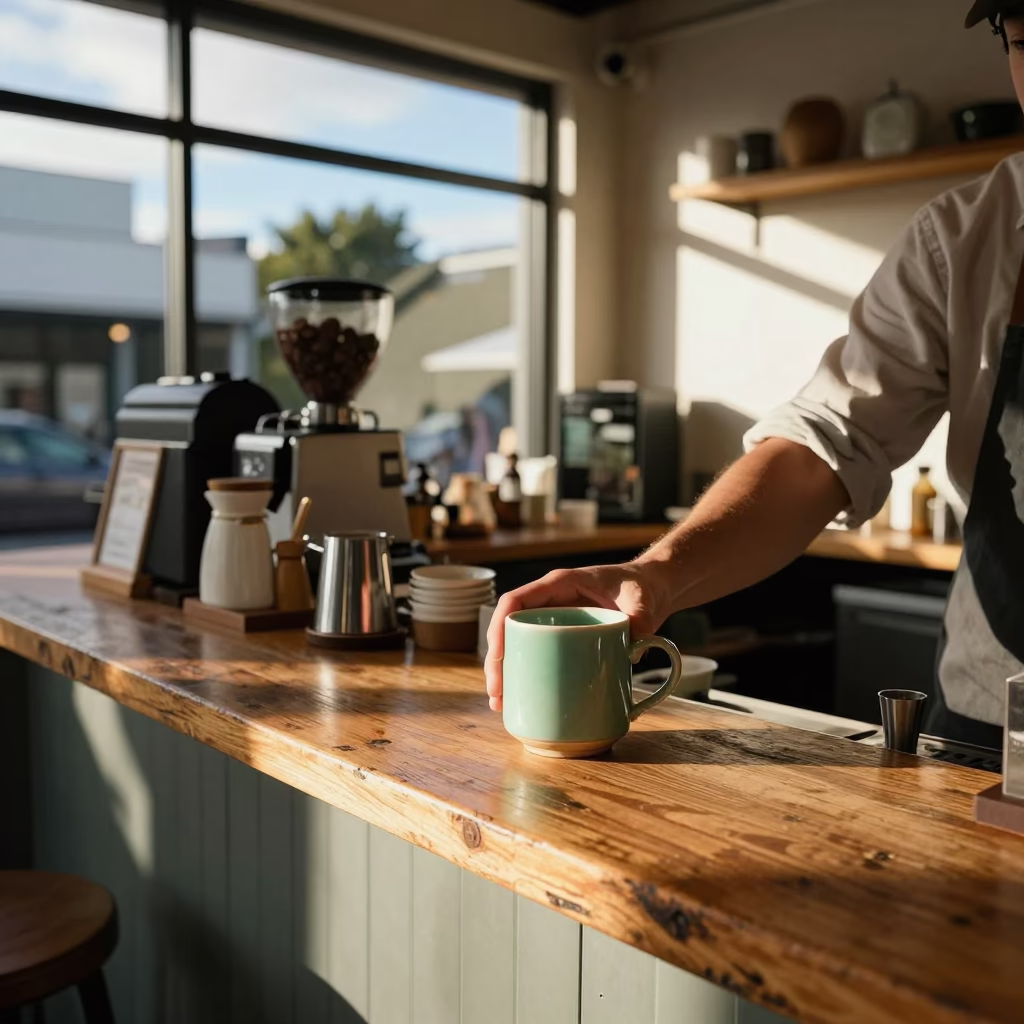 Ceramic Mug in Auckland at Late Afternoon Light in in Auckland, New Zealand