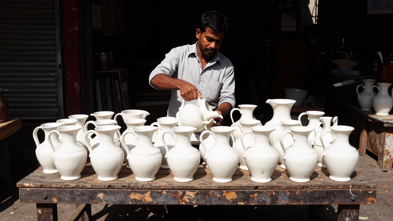 Ceramic Pitchers in Mumbai at The Flat Glare Of Noon Light in in Mumbai, India