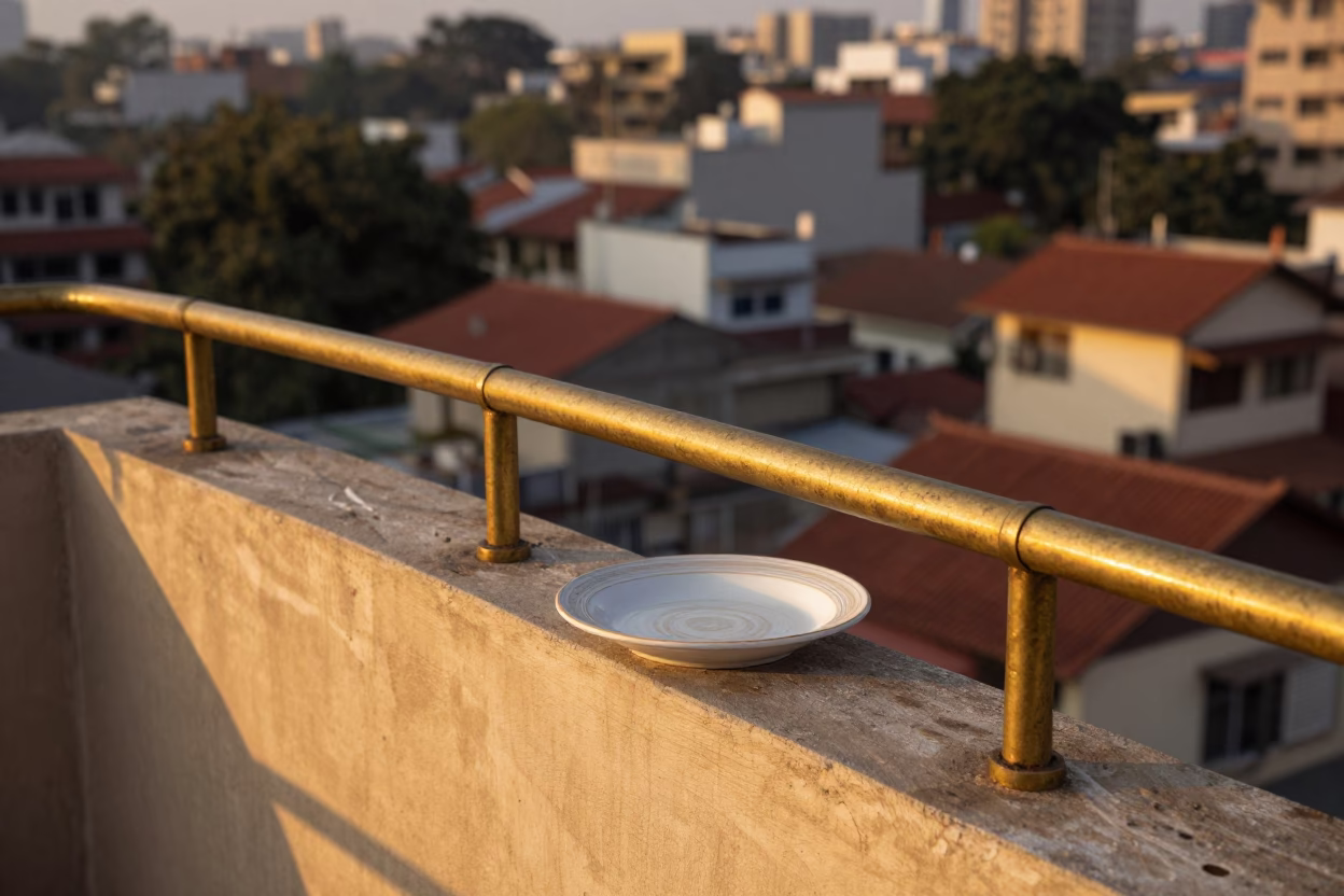 Ceramic Plate in Mumbai at Honeyed Evening Light in in Mumbai, India