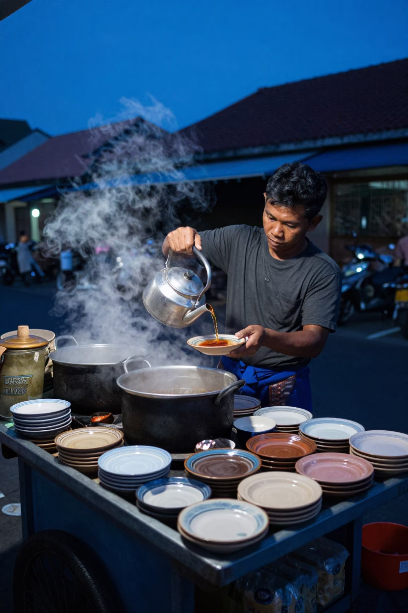 Ceramic Plates in Denpasar at The Predawn Darkness Light in in Denpasar, Indonesia