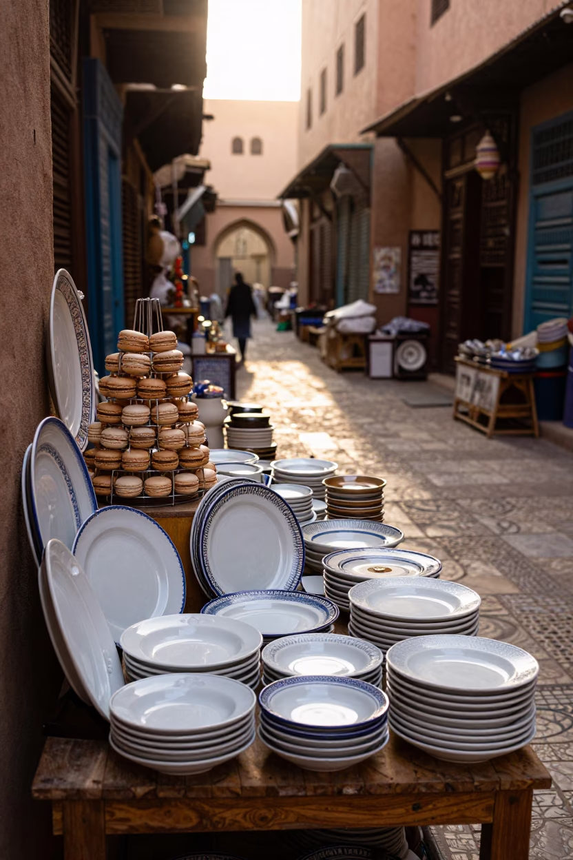 Ceramic Plates in Marrakech at The Early Afternoon Light in in Marrakech, Morocco